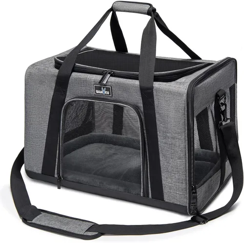 Vista 11 de Wakytu Transportador de mascotas para perros y gatos pequeños, bolsa transportadora de viaje para perros con ventilación adecuada, 5 ventanas