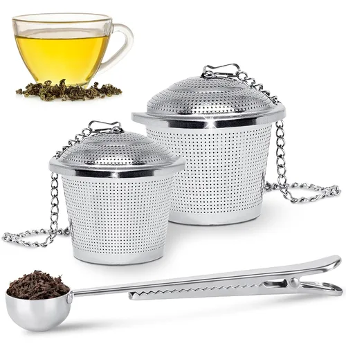 Vista 11 de Conjunto de 1 infusor de té grande, 2 infusores pequeños y cuchara con clip para bolsa - Infusor de acero inoxidable para té de hojas sueltas