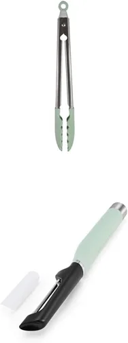 KitchenAid Pinzas gourmet de acero inoxidable con punta de silicona, 14.5 pulgadas, pistacho y KitchenAid Gourmet Euro Peeler, talla única, pistacho