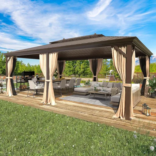 Vista 36 de EROMMY - Kiosco de techo rígido de 12 x 16 pies, kiosco de techo doble de acero galvanizado con marco de aluminio, permanente, de metal