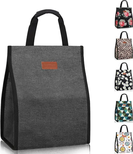Vista 16 de Bolsas de almuerzo para mujer, aisladas, reutilizables, con bolsillo interno, bolsa de almuerzo para adultos para el trabajo