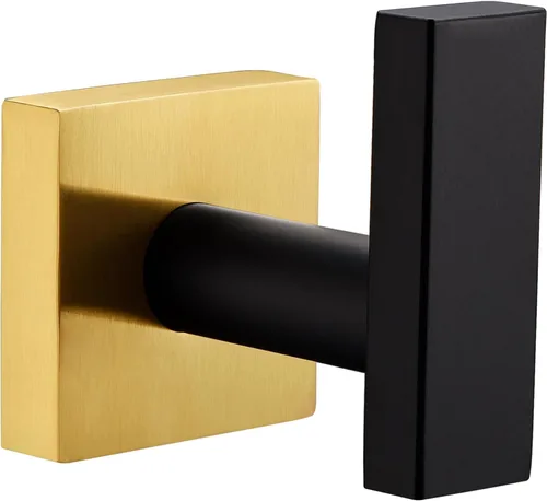 Gancho de Toalla Angle Simple Negro & Oro, Soporte de Toalla de Baño de Acero Inoxidable, Gancho para Bata, Perchero de Toalla de Cocina, Montaje en