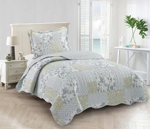 Vista 32 de Brilliant Sunshine Juego de edredón de 3 piezas con 2 fundas de almohada, colcha reversible, colcha suave y ligera, para todas las estaciones, Gris