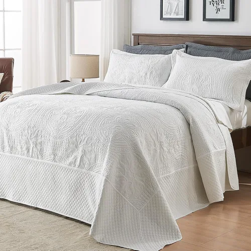 Vista 10 de Qucover Juego de colcha extragrande para cama King de 128x120, juego de edredón de microfibra suave tamaño California King de 3 piezas, colcha Beige