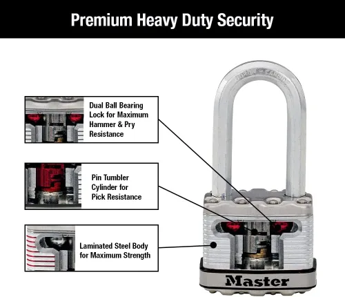 Vista 5 de Master Lock M5XDLH Magnum - Candado resistente con llave, 1 unidad, color plateado