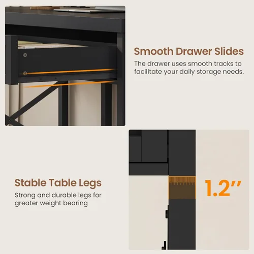 Vista 8 de SEDETA Escritorio pequeño para computadora de 40", escritorio pequeño de estilo granja con cajón y estantes de almacenamiento, escritorio