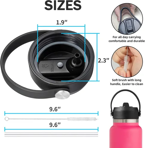 Vista 3 de Tapas con popote para Hydroflask de boca ancha de 20, 32, 40 onzas, tapa de popote flexible para botellas de agua deportivas Hydro Flask, tapa