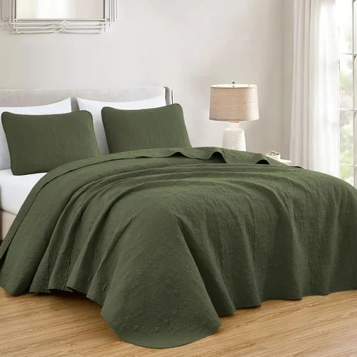 Vista 12 de Chezmoi Collection Luca - Juego de colcha de 3 piezas extragrande, tamaño king, verde azulado - Edredón de verano de microfibra ligera de 118 x 106