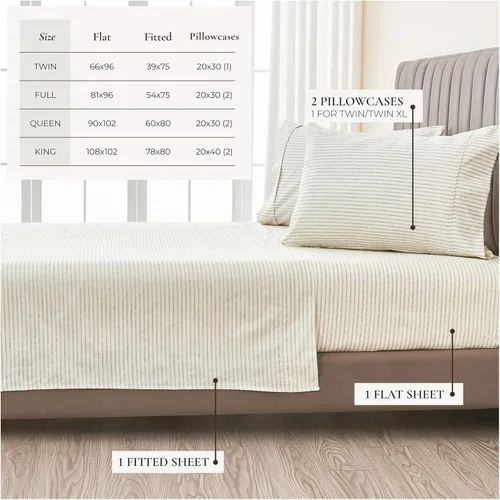 Vista 5 de Juego de sábanas de microfibra con rayas de 3 piezas tamaño individual - Sábanas y fundas de almohada de ropa de cama ultra suaves y cepilladas