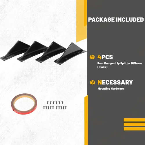 Vista 6 de KUAFU Juego de 4 piezas universal para parachoques trasero, difusor de labio, aleta de tiburón, cubiertas de adorno de spoiler, ABS de plástico negro