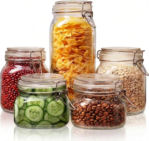Vista 9 de HomArtist Frascos de vidrio de 32 oz de boca ancha con tapas herméticas, paquete de 4 frascos de vidrio para encurtir para conservas, fermentación