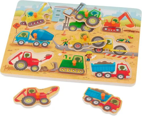 Vista 13 de B. toys Peek & Explore Puzzle 4 – Pack – Juguetes de madera para niños pequeños – 8 piezas cada uno – Vehículos, camiones, animales, corral – 2+ años