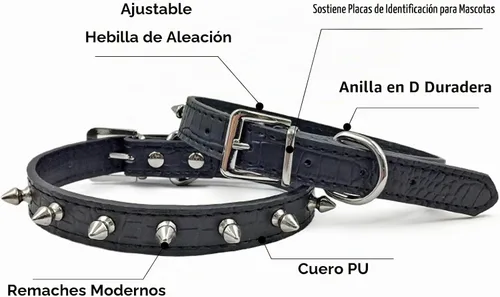 Vista 4 de Enjoying Spike - Collar de gato con púas para perros extra pequeños a pequeños, protector antimordeduras, collar de piel sintética con anillos