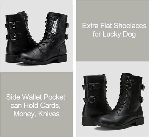 Vista 3 de Vepose Botas de combate militares de 28 a media pantorrilla para mujer con bolsillo tipo billetera para cuchillo de tarjetas