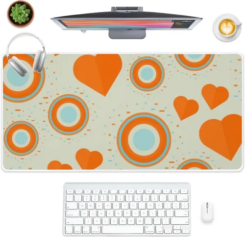 Vintage Hearts Dots Mouse Pad Large Gaming Desk Pad with Non- Slip Rubber Base Smooth Face Dry Erase Desk Mouse Work Accessories for Women for