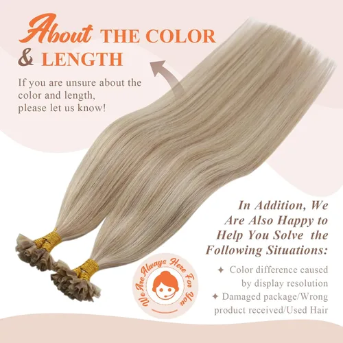 Vista 8 de Sunny Blonde U Tips - Extensiones de cabello humano con puntas en U preunidas, extensiones de cabello real, color rubio ceniza, puntas en U