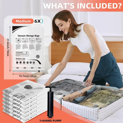 Vista 2 de Bolsas de almacenamiento al vacío, bolsas ahorradoras de espacio, compresión para edredones y mantas, almacenamiento de ropa selladora con bomba