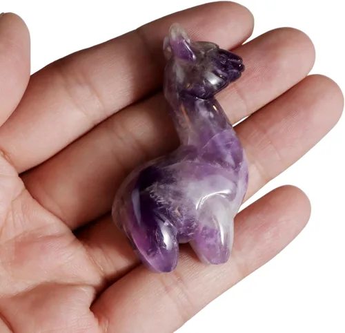 Vista 8 de Amethyst Crystal Alpaca Statue Carved Pocket Purple Animal Carvings Figurine Healing Stone Sculpture for Home Office Decor Gift,2