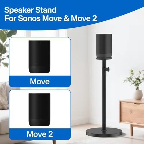 Vista 2 de Soporte de altavoz de altura ajustable para Sonos Move, soporte de suelo resistente para Sonos Move & Move 2 con diseño de cable de alimentación