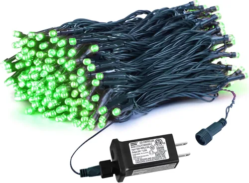 Vista 13 de 500 luces LED verdes de Navidad de 164 pies, impermeables, 8 parpadeos con funciones de memoria, tira de luces verdes para interiores y exteriores