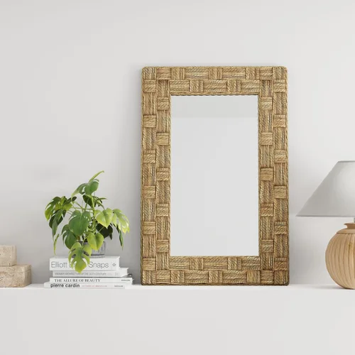 Vista 2 de KOUBOO 1040139 Espejo rectangular de pared a cuadros con cuerda, 24 x 1.5 x 36 pulgadas, marrón