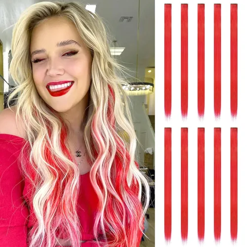 Vista 50 de FESHFEN Extensiones de cabello con clip con estampado de leopardo, 6 unidades, extensiones de cabello sintético largo y liso con clip, extensiones