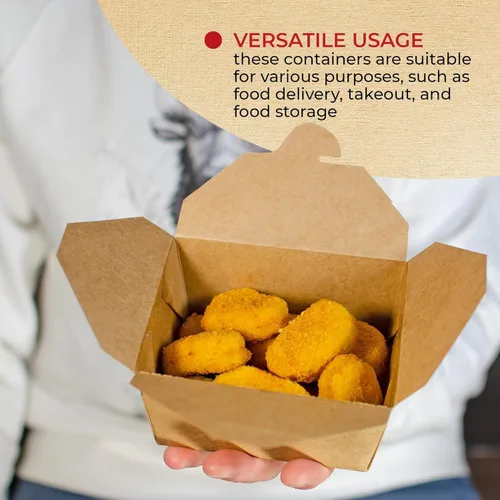 Vista 8 de SPARGOS Recipientes chinos de almacenamiento para llevar (paquete de 70) de 30 onzas – Papel de cartón marrón Kraft Togo – Cajas para llevar