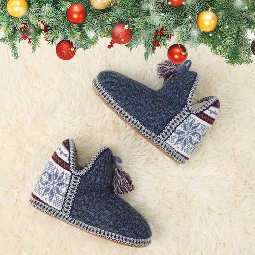 Vista 5 de GPOS - Botines de estambre de cachemira para mujer, pantuflas para uso en casa, de algodón, acolchadas