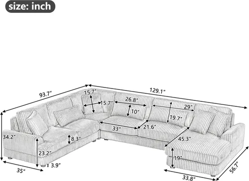 Vista 2 de 129in Oversized U-Shaped Sectional Couch Sofa, Modular Cloud Couch with Chaise Lounge, L Shaped Convertible Sectional Sofas for Living Room Beige