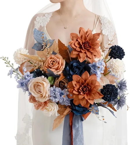 Vista 12 de Ling's moment Ramos de boda negros y burdeos para novia, ramos de novia góticos para novia, ramo de flores artificiales de 13 pulgadas de forma libre
