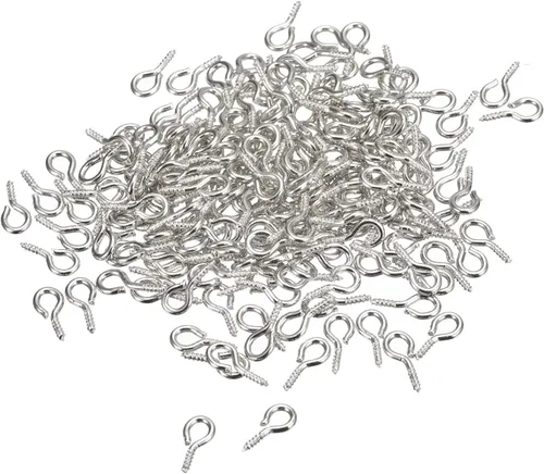 uxcell 200 ganchos pequeños de ojo de tornillo con rosca, tornillos roscados, tornillo autorroscante de 0.31 x 0.39 pulgadas para hacer joyas, Plata