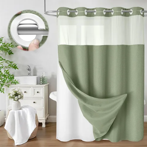 Vista 24 de Aqua - Juego de cortina de ducha y forro sin gancho, cortina de ducha waffle de hotel con forro 75" L x 72" A