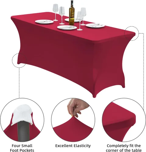 Vista 4 de CWK - Funda de mesa de elastano elástica impermeable de 4 pies para mesas rectangulares - Mantel elástico ajustable para mesas plegables, tela