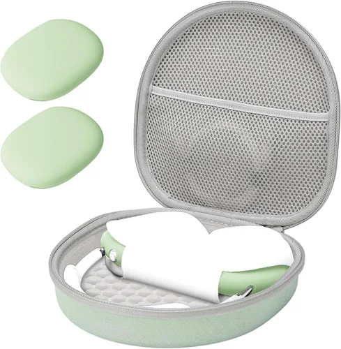 Vista 17 de ProCase Funda rígida para AirPods Max, funda de viaje para auriculares con funda de silicona para auriculares y bolsillo de malla, bolsa de Negro