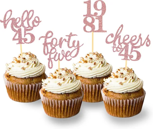 Vista 8 de 24 adornos para cupcakes de cumpleaños 45 con purpurina para decorar tartas de cumpleaños de 45 años, decoraciones de cumpleaños n.° 45 para Black2