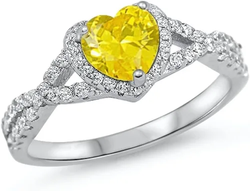 Vista 4 de Elige tu color. Anillo de compromiso de plata fina con diseño de corazón y halo Claro
