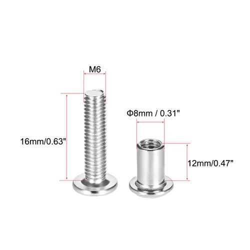 Vista 2 de uxcell Poste de tornillo para orificio de 5/16 pulgadas (0.315 in) de diámetro, hebilla de cinturón macho M6x16mm, pernos de encuadernación de cuero