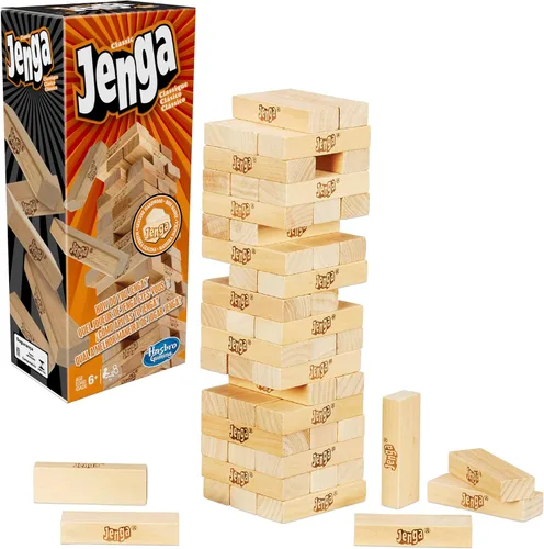 Hasbro Gaming Jenga Game | El juego original de bloques de madera con bloques de madera auténtica | Torre apilable | A partir de 6 años | 1 o más