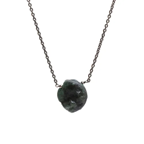 Vista 4 de Gempires Natural Raw Emerald Pendant Necklace, 15-20 mm Gemstone With Black Plated 16 + 2 Inch Adjustable Chain