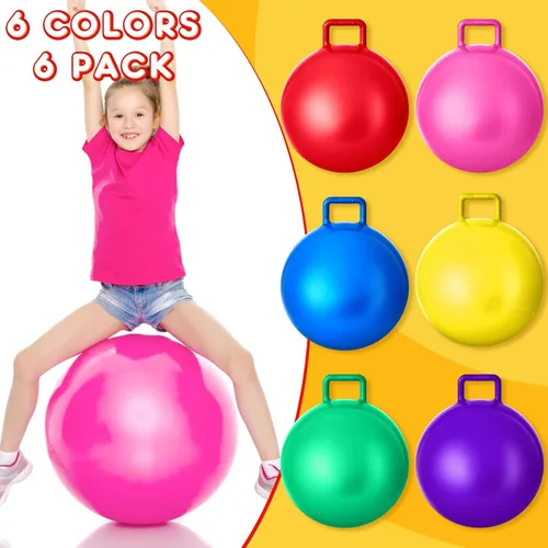 Vista 3 de Lewtemi 6 unidades de bola de tolva para carnaval al aire libre, pelota inflable de salto de 20 pulgadas con mango y bomba de aire para ejercicio