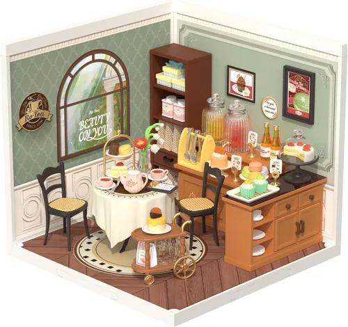 Vista 8 de ROBOTIME Kit de casa en miniatura de bricolaje con plástico, juego de juguete de construcción de casa con LED, kit de fabricación de tienda