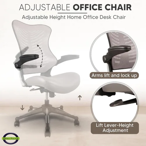 Vista 5 de OfficeFactor - Silla de dibujo de 400 libras de altura con anillo ajustable para el pie y brazos abatibles, silla de escritorio ergonómica de pie