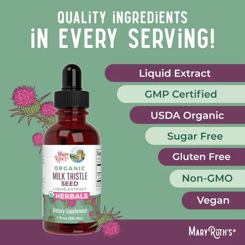 Vista 7 de MaryRuth Organics Gotas de extracto líquido de semilla de cardo mariano, 1 fl oz 1,190 mg de semilla de cardo mariano Silybum marianum Sin