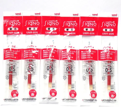 Uni-ball Recambios de tinta roja para bolígrafo (UMR85N.15), 0.020 in, para bolígrafo retráctil Signo 207 (UMN-207-05), × 6 paquetes/total 6 piezas