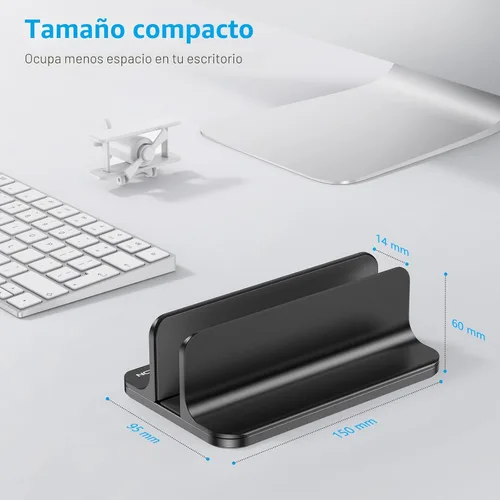 Vista 3 de OMOTON Soporte Vertical para Laptop, Soporte de Escritorio de Aluminio para MacBook con Tamaño de Base Ajustable, Compatible con Todas las MacBook