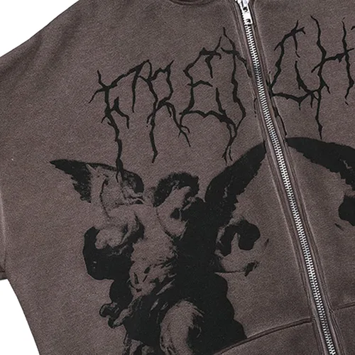 Vista 2 de Sudadera de manga larga con cremallera y estampado gráfico vintage para mujer, Y2K, hip-pop, ropa urbana
