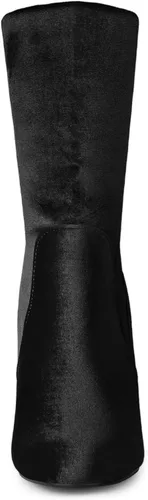 Vista 4 de Allegra K Botas de terciopelo con punta redonda y tacón de bloque plegables a media pantorrilla para mujer