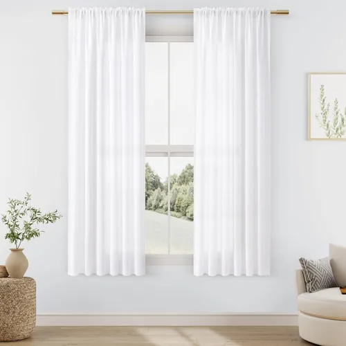 Vista 133 de Guken Cortinas de lino verde aguamarina de 84 pulgadas de largo, juego de 2 paneles semitransparentes con bolsillo para barra para comedor