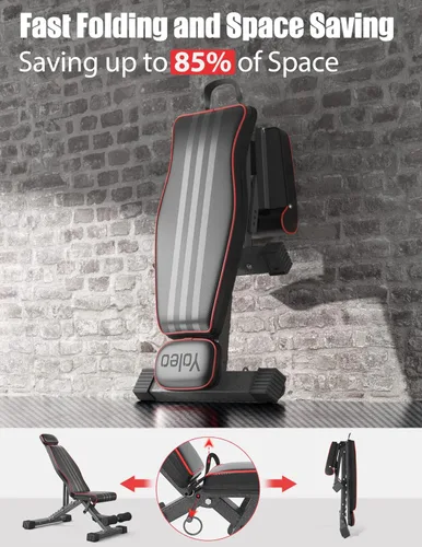 Vista 4 de Yoleo Banco de pesas ajustable, banco de entrenamiento de 660 libras con soporte extendido de cabeza y columna vertebral, banco de gimnasio plegable