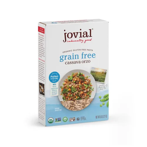 Jovial Orzo de mandioca sin granos – Pasta orzo sin gluten, pasta de yuca, pasta paleo, sin granos, pasta 100% orgánica, certificada por USDA, sin